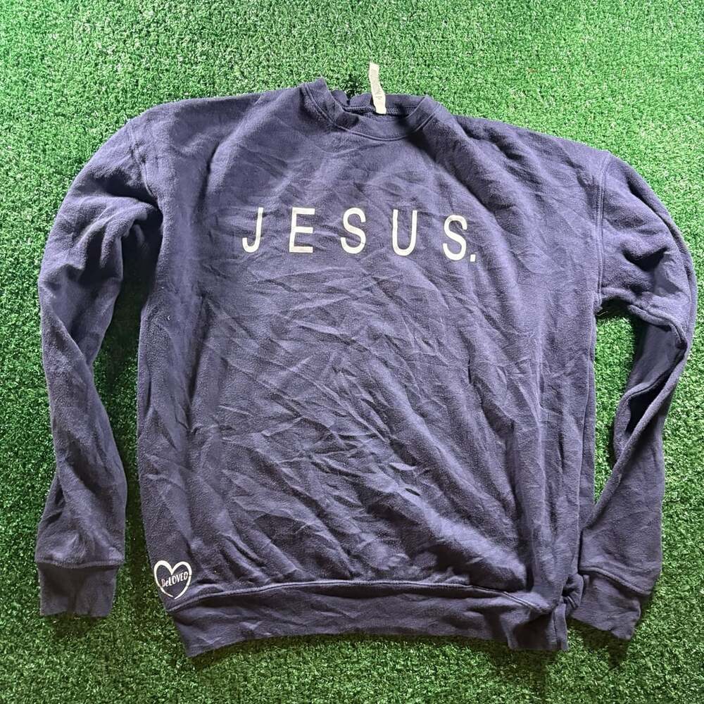 BeLoved Navy Blue Jesus Crewneck Sweatshirt Medium